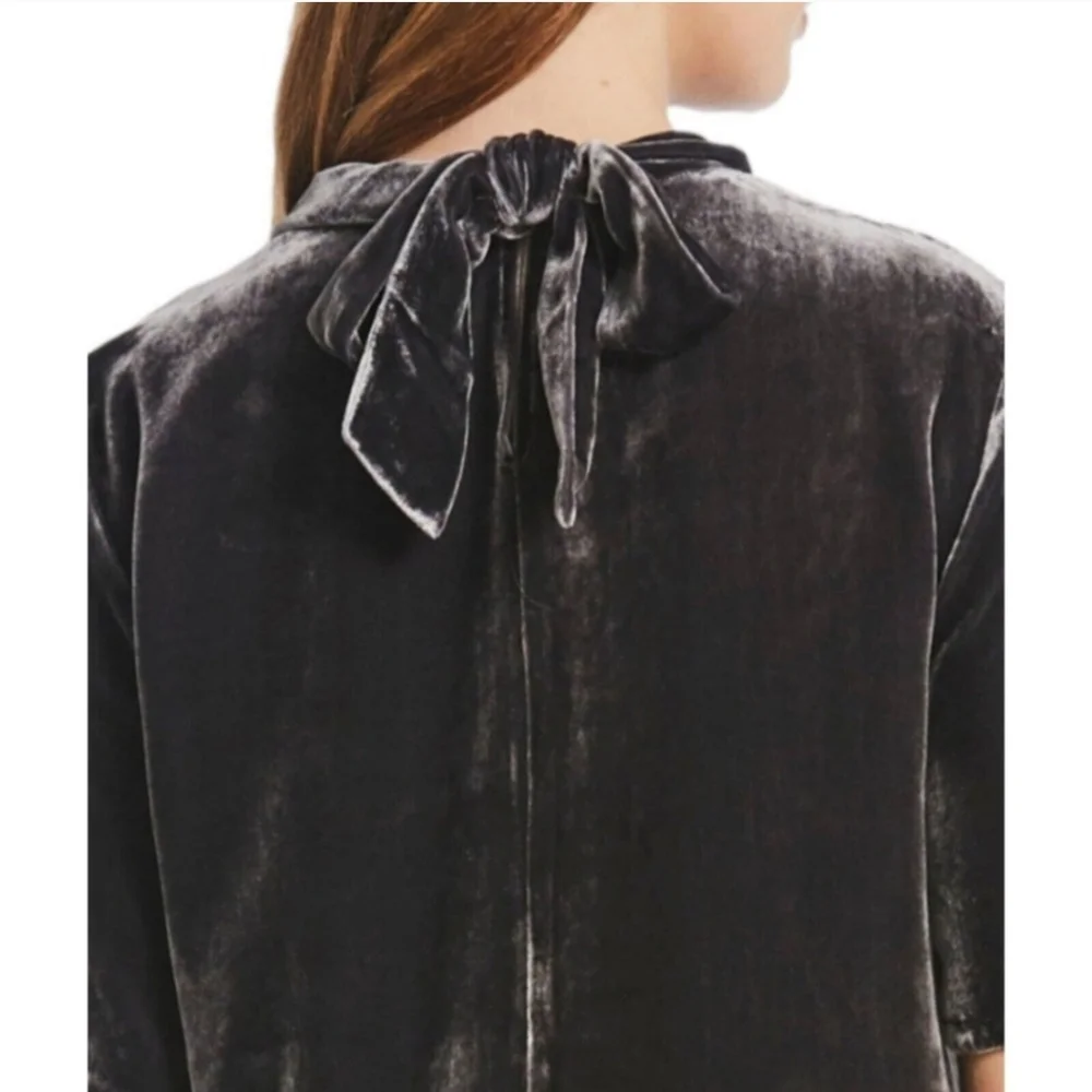 EILEEN FISHER Velvet Mock Neck Velour Tie Back Silk Blend Dress NWT Size… - Picture 3 of 9